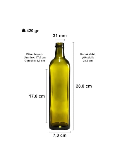750 Ml Yeşil Maraska Kilitli Sızdırmaz Kapaklı Yağ Şişesi 750 Cc Kapüşonlu Köşeli Cam Şişe 20 Adet Diğer