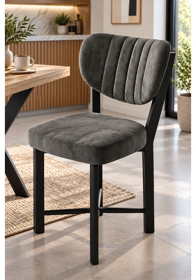 Sulorahome Kumaş Metal Modern Mutfak Sandalyesi Antrasit