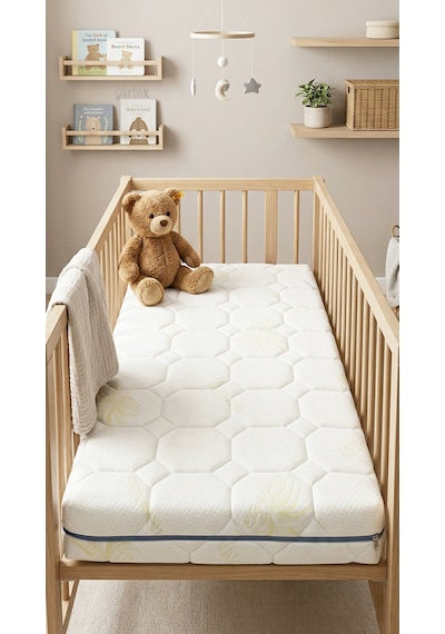 12Cm Aloe Süngerli Bebek Çocuk Beşik Yatağı 70x110 Yıkanabilir Kılıflı Park Yatak Oyun Parkı