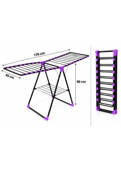 Arvıona Home 170 Cm Kalın Borulu Katlanabilir Metal Çamaşır Kurutmalığı 8 Borulu Mor
