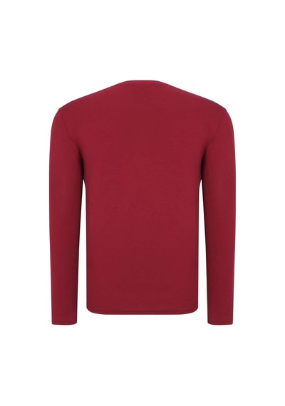 T9588 Dewberry Bisiklet Yaka Uzun Kol T-shırt-bordo