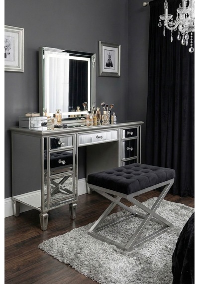 Nexus Babyface Kapitoneli Puf - Krom Metal X Ayaklı Modern Bench 50x40 Cm Siyah