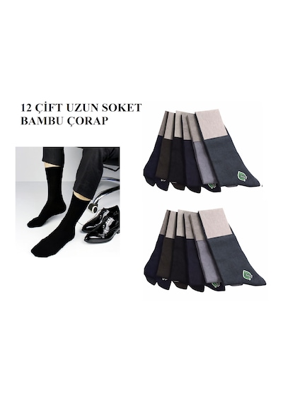 Abani Classic Erkek Çorap Soket Uzun Siyah Mevsimlik Bambu Klasik Düz Çorab 12 Çift Çok Renkli