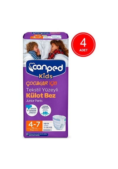 Canped Kids Çocuklar İçin Tekstil Yüzeyli Külot Bez 17-30 KG 4-7 Yaş 4 x 9 Adet
