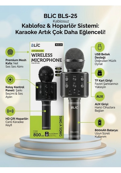 800mah Bataryalı Taşınabilir Kablosuz Karaoke Hoparlörlü Mikrofon - Bayi Depom