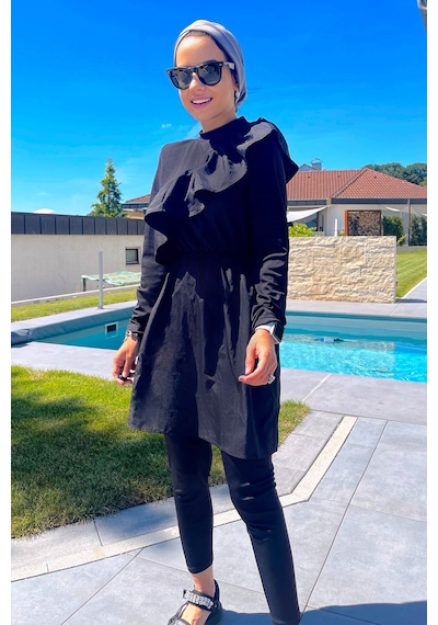 Kahijab Fırfır Detay Tesettür Mayo - Siyah
