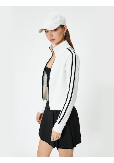 Koton Zipper Crop Sweatshirt Ekru 4sal10525ık Ekru