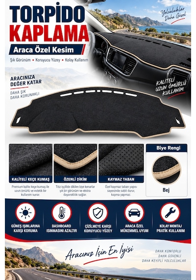 Trobus Seat İbiza 2008-2017 3d Torpido Koruma Kılıfı - Bej Biye