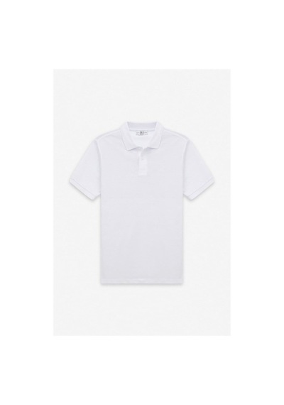 Süvari Beyaz Slim Düz Nakışlı Pike Düğmeli Polo Yaka Tişört Ts1014000474-bey