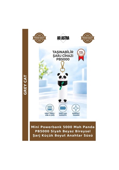 Mini Powerbank 5000 Mah Panda Pb5000 Siyah Beyaz Bireysel Şarj Küçük Boyut Anahtar Süsü Çok Renkli