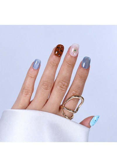 Takma Tırnak Renkli Nail Art Kısa Yuvarlak 10'lu Tekrar Kullanılabilir El Yapımı Protez Takma Tırnak Ekyl3029 M