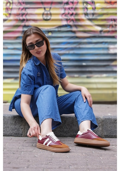 Fast Step Hakiki Deri Kadın Casual Ayakkabı 934za128 BORDO BEYAZ