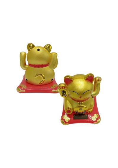 Maneki Neko El Sallayan Şans Kedisi Gold Solar Güneş Enerjili 10x10cm No5gld