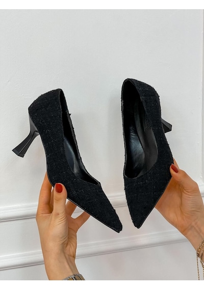 Ervanın Butiği Siyah Tüvit Freda Kadın Stiletto-3862