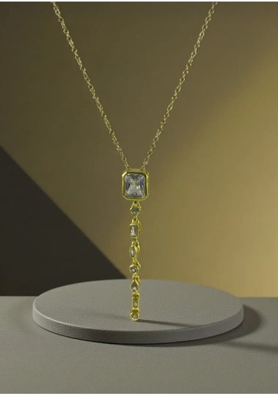 Lunarie Baget Taşlı Y Kolye 14k Gold Beyaz Zirkon Taşlı Farklı Altın