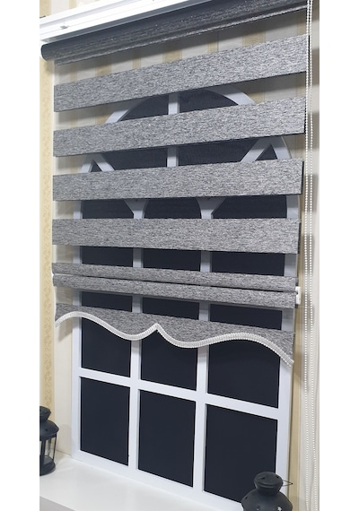 Zebra Stor Perde Siyah Gümüş Etek Dilimli St 009 Gri