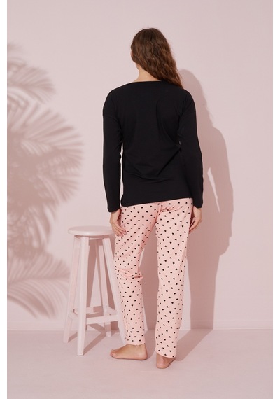 Siyah İnci Pamuklu Örme Pijama Takım 24240153 Siyah