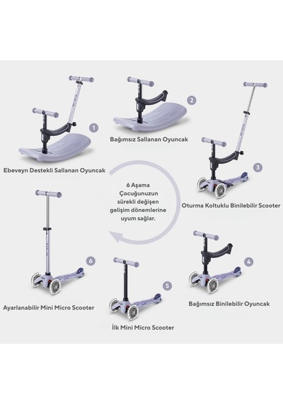 Micro Mini 6 İn 1 Deluxe Rock And Go Led Scooter Lavender Mist Mor