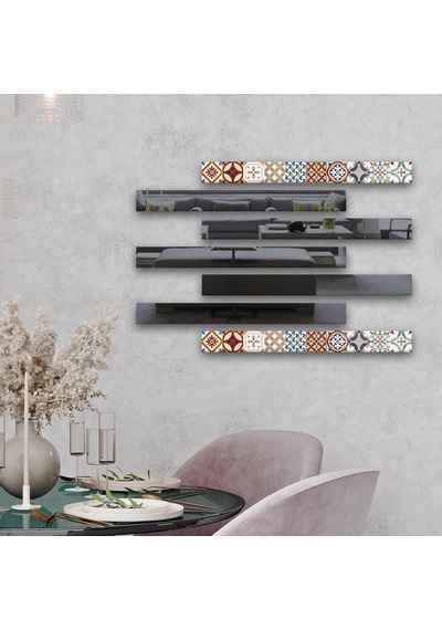 Decorita Dekor Camı Çini Desen Cam ve Füme Ayna 7'li Takım