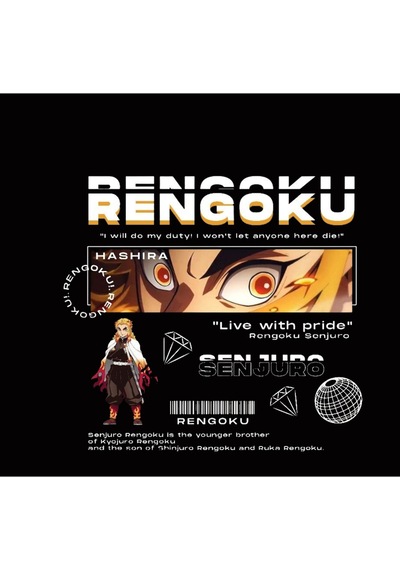 Demon Slayer Kyojuro Rengoku Baskılı Unisex %100 Pamuk Kapüşonlu Siyah Sweatshirt Siyah