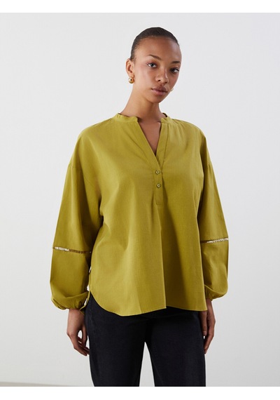 Lcwaıkıkı Classic Yeşil Kaçık Yaka Oversize Kadın Bluz