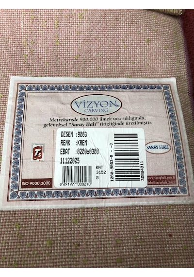 Saray Halı Vizyon Carving 9063 Krem 200X300 Pembe 6 M2 Halı !