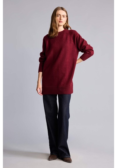 Defacto Relax Fıt Basıc Triko Kazak Tunik H6186ax26wnbr33 Bordo-br33