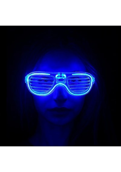 Mey İthalat Mavi Led Işıklı Parti Gözlüğü - Neon Glow Şerit Gözlük 3 Modlu
