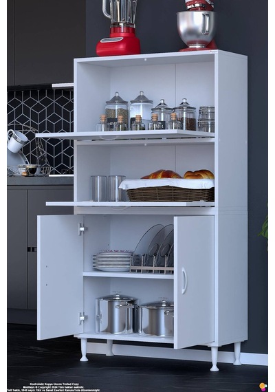 Vento 70 Cm Çok Amaçlı Mutfak Kiler Dolabı Üst Kapaklı Banyo Ayakkabılık Boy Mutfak Dolabı 70x150x32 Beyaz