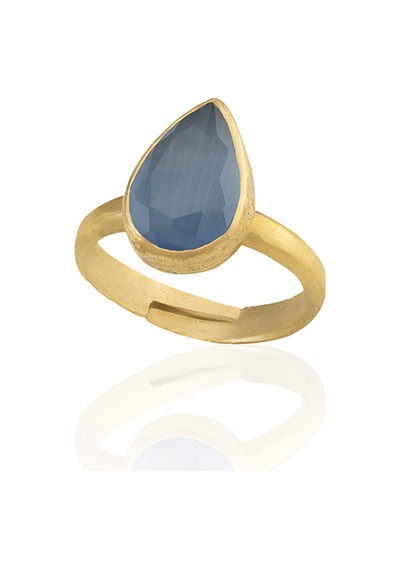 Kadir Jewellery 22 Ayar Altın Kaplama Zirkon Taşlı Ayarlanabilir Kadın Moda Yüzük Mavi