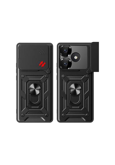 Xiaomi Poco F6 Kılıf Sürgülü Kamera Koruyucu Manyetik Standlı Tank Koruma Celikaksesuar Mavi