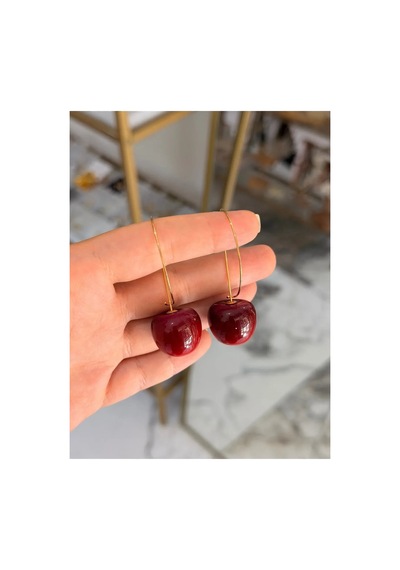 Yeni Sezon Kiraz Model Tasarım Küpe Kırmızı