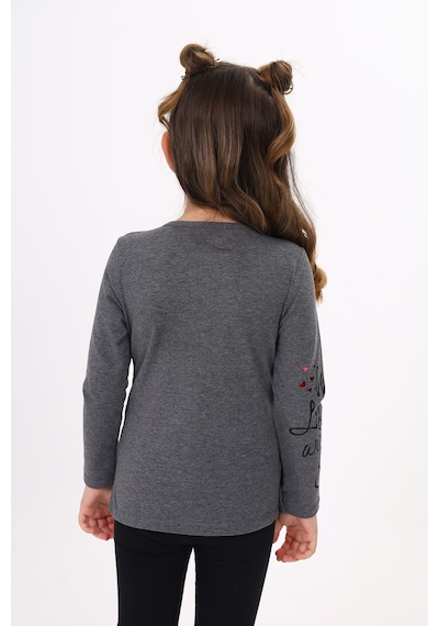 Toontoy Kids Toontoy Kız Çocuk Göğsü Pullu Fiyonklu Nakışlı T-shirt Antrasit