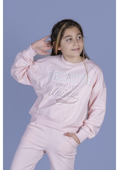 Toontoy Kız Çocuk Baskılı Düşük Kol Sweatshirt Pudra