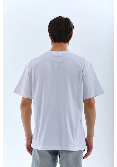 Unisex Oversize Düz Bisiklet Yaka T-shirt - Beyaz