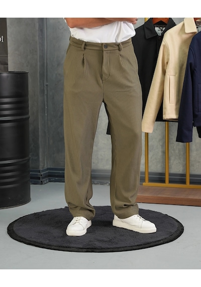 Modefendi Fitil Desen Baggy Pantolon Haki