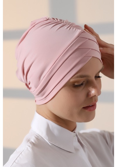 Çapraz 3 Bantlı Çift Taraflı Kadın Tesettür Bone Pembe Pembe