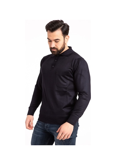 Nacar Store Erkek Lacivert Ince Yün Triko Örgü Polo Yaka Kazak