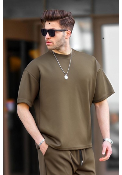 Flood Of Style Erkek Oversize Penye Rahat Yazlık Kısa Kollu Haki