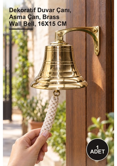 1 Adet Pirinç Duvara Asmalı Çan Dekoratif Duvar Çanı, Asma Çan, Brass Wall Bell, 16x15 Cm