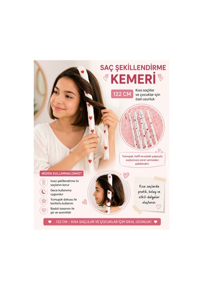 Saç Şekillendirme Kemeri Isısız Saç Dalgalandırma Bandı Gece Saç Şekillendirici Beyaz Beyaz