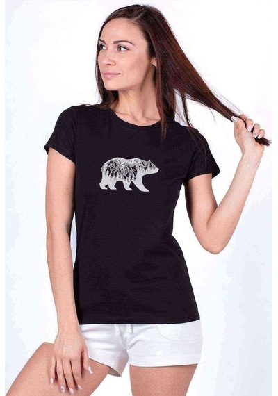 Silhouette California Bear Baskılı Siyah Kadın Tshirt