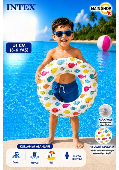 Mainshop Intex Çocuk Deniz Simidi 51 Cm - Havuz Simidi 3-6 Yaş M-59230
