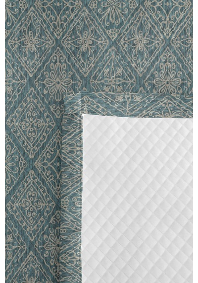Mavi Etnik Geometrik Tek Kişilik Pike Takımı - Bohem Turkuaz Beyaz 160x220 Cm Mevsimlik Yatak Örtüsü Mat Yosun Serinliği