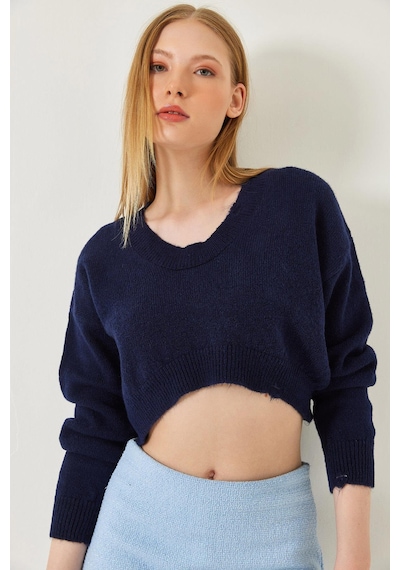Shade Kadın Crop Triko Kazak 20246925 - Lacivert