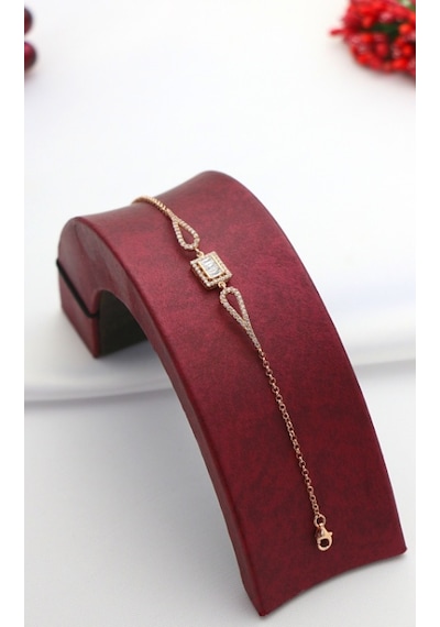 Baget Taşlı Melek Kanadı Gümüş Bileklik Rose Gold