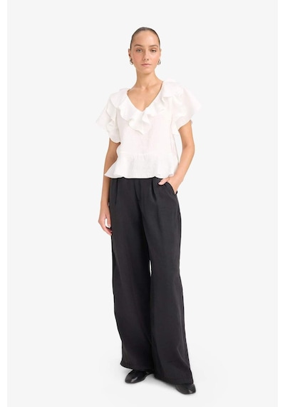 Defacto Regular Fit V Yaka Modal Kısa Kollu Bluz F8319ax25auer85 Ekru