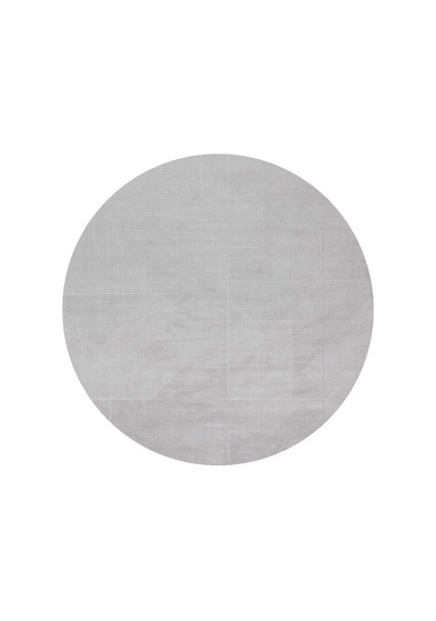 Geometrik Abstract Desenli Prato İpeksi Lüks Viskon Yuvarlak Halı Pr04 Gri Krem-bej