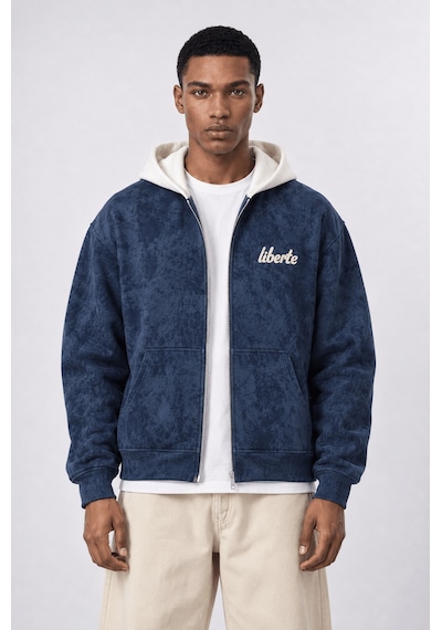Respire Erkek Liberte Yazı Detaylı Yıkamalı Oversize Zip Lacivert