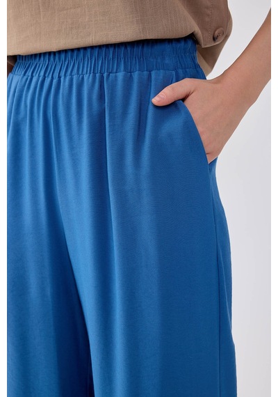 Vitrin Beli Lastikli Geniş Paça Pantolon İndigo